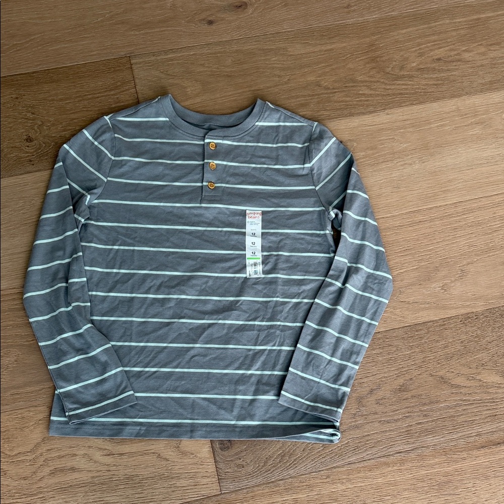 jumping beans Gray & White Striped Long-Sleeve Henley